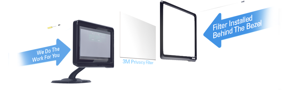 Privacy filter being installed behind the monitor bezel